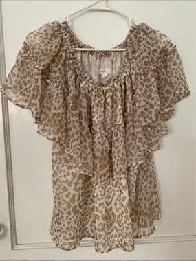 Etro Cream Blouse with Tan Leopard Ruffle Details